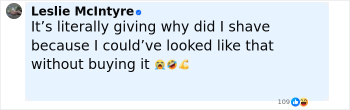 Alt text: Screenshot of a social media comment reacting to wig for private parts product with emojis expressing surprise and laughter.