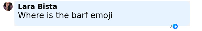 Comment on social media questioning where the barf emoji is, highlighting reactions to the wig for private parts trend.