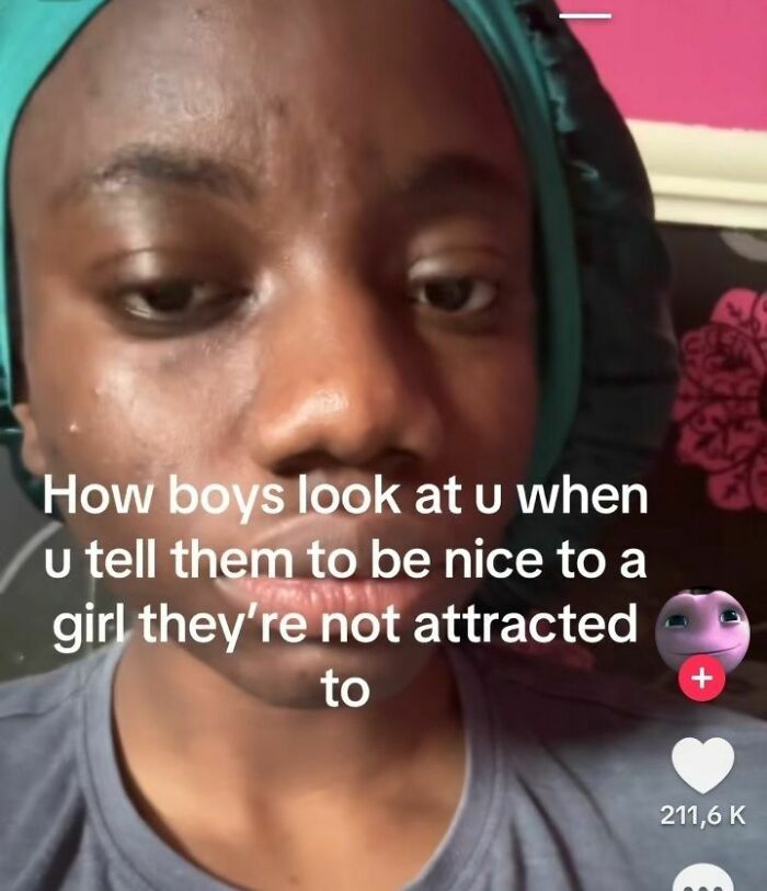 Close-up of a person with a serious expression, featuring a meme about boys and unhinged evil thoughts humor.