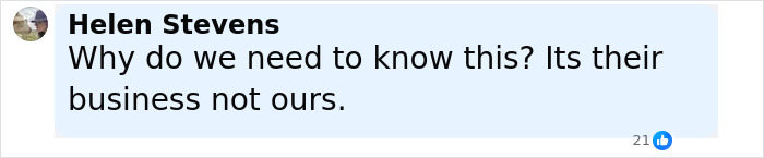 Helen Stevens comment on social media questioning the need to know about Lily Allen and David Harbour's situation.