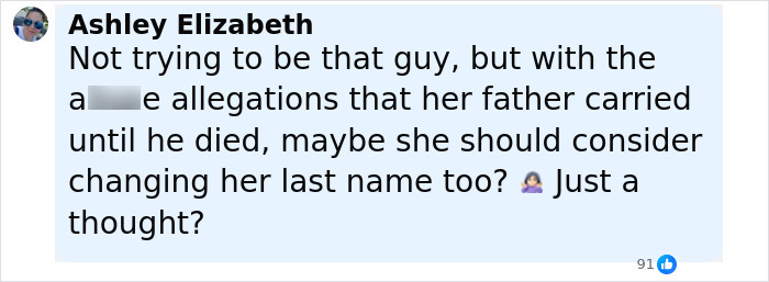 Screenshot of a social media comment discussing Bijou Phillips cutting ties with jailed husband Danny Masterson.