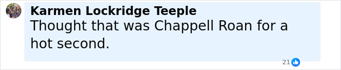 Social media comment mentioning Chappel Roan on a blue background, related to Matt LeBlanc reappearing as Joey.