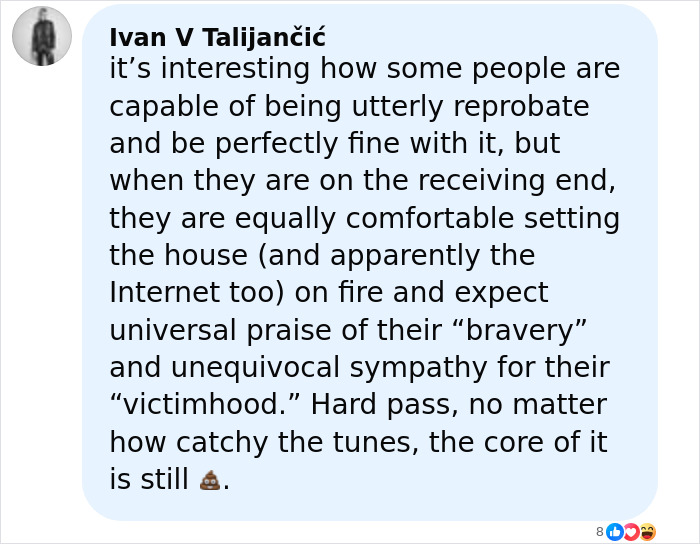 Comment criticizing people's behavior on social media, mentioning bravery, victimhood, and catchy tunes related to Lily Allen&rsquo;s brutal album.