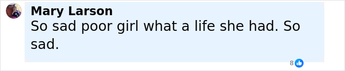 Facebook comment by Mary Larson expressing sadness about a 12-year-old girl who escaped severe mistreatment at home.