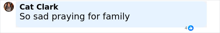 Comment by Cat Clark expressing sadness and prayers for family after NYPD detective and mom of 3 found deceased.