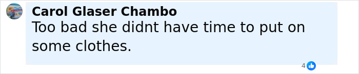 Comment reading Carol Glaser Chambo criticizing Julia Fox&rsquo;s barely-there dress at a gala, sparking backlash online.