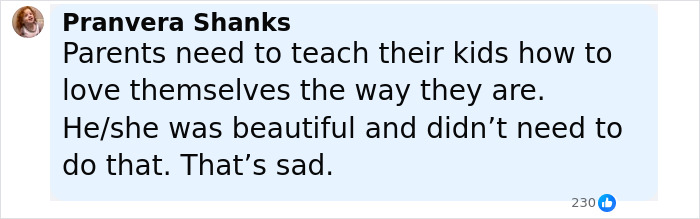 Comment by a user named Pranvera Shanks expressing sadness over an influencer's Fox Eyes surgery complications.