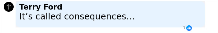 Comment by Terry Ford reading It&rsquo;s called consequences on a social media post about a Teacher Of The Year finalist career controversy.