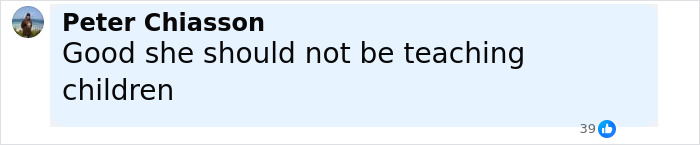 Facebook comment by Peter Chiasson criticizing a teacher of the year finalist involved in Charlie Kirk remarks controversy.
