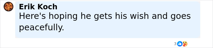Comment by Erik Koch expressing hope for Michael J. Fox's health and peaceful outcome amid a heartbreaking update.