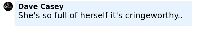 User comment by Dave Casey saying she's full of herself in a text box, related to Jennifer Lawrence heated response to Graham Norton question.