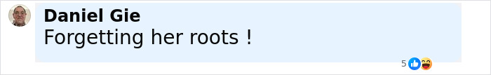 Comment by Daniel Gie saying Forgetting her roots with reaction icons below in a social media style layout related to Jennifer Lawrence heated response to Graham Norton question.