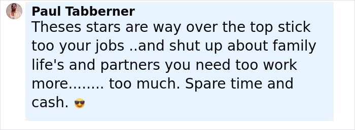 Comment from Paul Tabberner expressing frustration about stars and their family life discussions, related to Jennifer Lawrence heated response.
