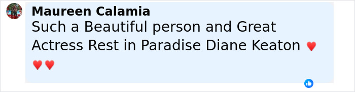 Comment expressing condolences for Diane Keaton, mentioning her health decline and efforts to sell her $28M home.