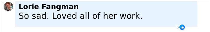 Comment from Lorie Fangman expressing sadness and admiration for Diane Keaton&rsquo;s work months before her health declined.