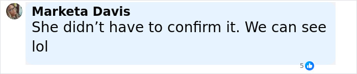 User comment by Marketa Davis saying she didn&rsquo;t have to confirm it, fans see it, related to Simone Biles plastic surgery rumors.