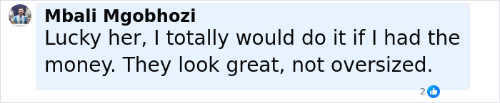 Comment from Mbali Mgobozi discussing viewers' opinions on Simone Biles plastic surgery rumors and appearance.