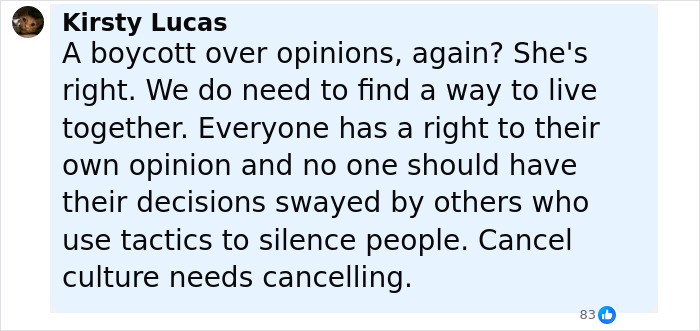 Comment by Kirsty Lucas supporting freedom of opinion amid backlash over Keira Knightley Harry Potter casting controversy.