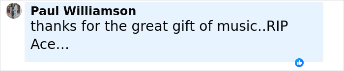Comment by Paul Williamson expressing gratitude and mourning Ace Frehley's sudden passing, related to Gene Simmons and Paul Stanley.