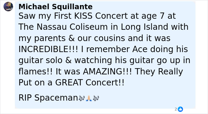 Comment praising Ace Frehley&rsquo;s guitar solo and concert, related to Gene Simmons and Paul Stanley breaking silence on Kiss bandmate&rsquo;s passing.