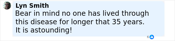 Comment by Lyn Smith discussing the rarity of living over 35 years with the disease in Michael J. Fox's heartbreaking health update.