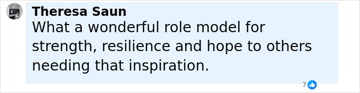 Comment by Theresa Saun praising strength and resilience, related to Michael J. Fox's heartbreaking health update.