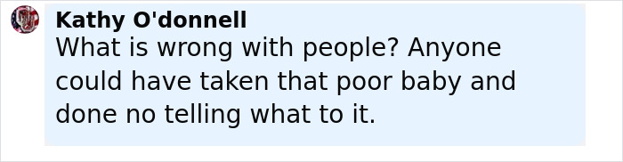 Comment by Kathy O'donnell expressing concern over baby left alone at the beach by healthcare exec and husband. Comment by Kathy O'donnell expressing concern over baby left alone at the beach by healthcare exec and husband.