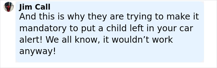 Comment discussing the need for mandatory child left in car alerts linked to concerns about child safety at the beach. Comment discussing the need for mandatory child left in car alerts linked to concerns about child safety at the beach.