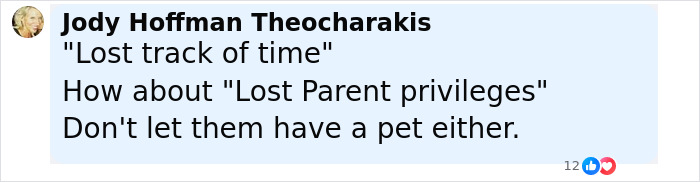 Comment by Jody Hoffman Theocharakis discussing lost track of time and lost parent privileges related to healthcare exec leaving baby alone at beach Comment by Jody Hoffman Theocharakis discussing lost track of time and lost parent privileges related to healthcare exec leaving baby alone at beach