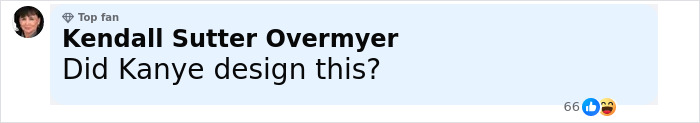 Comment by Kendall Sutter Overmyer questioning if Kanye designed the item, related to Meghan Markle's Paris fashion week appearance.