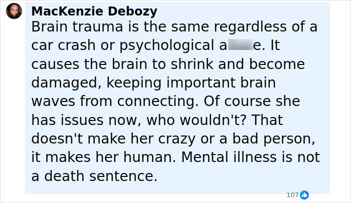 Comment explaining brain trauma and brain damage effects in relation to Britney Spears amid public discussion.