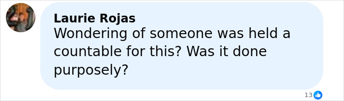 Comment by Laurie Rojas questioning accountability after restaurant's brutal mistake when making a mom's drink.