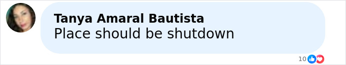 Comment from Tanya Amaral Bautista expressing that the restaurant should be shut down after a tragic mistake with a drink.