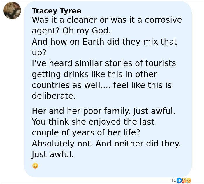 Commenter expressing concern over a restaurant&rsquo;s brutal mistake with a drink leading to a mom&rsquo;s tragic passing.