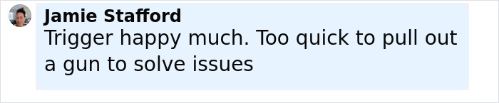 Comment by Jamie Stafford criticizing quick gun use in a discussion related to woman losing life outside pet store.