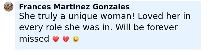 Facebook comment by Frances Martinez Gonzales expressing admiration and sorrow over Diane Keaton&rsquo;s last moments revealed in 911 call.