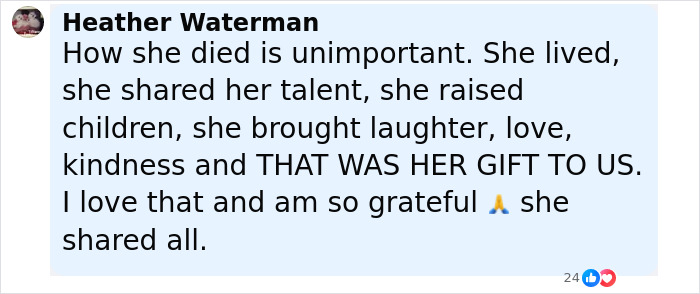 Facebook comment expressing gratitude and tribute to Diane Keaton, focusing on her last moments revealed in 911 call.