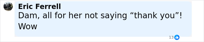 Text comment on social media by Eric Ferrell expressing shock about a woman losing life outside pet store after argument over not saying thank you.