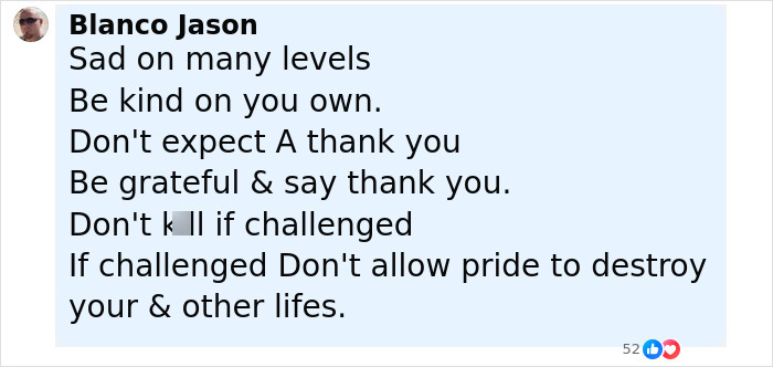 Comment reflecting on kindness and grief after woman loses life outside pet store in argument over not saying thank you.