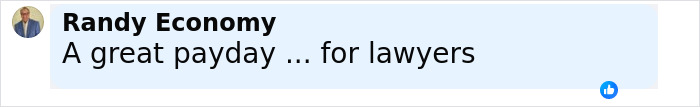 Comment by Randy Economy on social media stating A great payday for lawyers related to Paris Jackson&rsquo;s claim against Michael Jackson&rsquo;s estate.