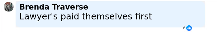 Comment from Brenda Traverse stating lawyers paid themselves first, related to Paris Jackson&rsquo;s claim against Michael Jackson&rsquo;s estate dispute.