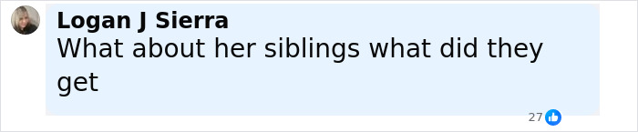 Comment by Logan J Sierra questioning what siblings received amid Paris Jackson&rsquo;s estate turmoil discussion on a social platform.
