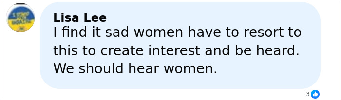 Comment by Lisa Lee expressing concern about women&rsquo;s need for attention and the importance of hearing women&rsquo;s voices.