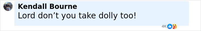 Image of a social media comment expressing concern about Dolly Parton's health during her struggles.