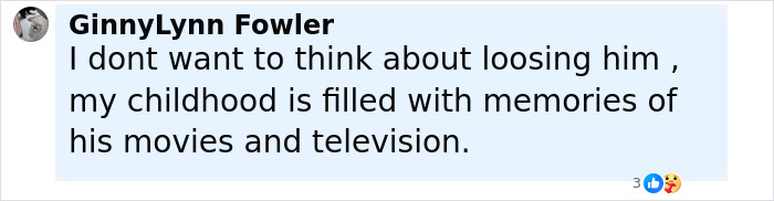 Comment from GinnyLynn Fowler expressing sadness about Michael J. Fox's health and childhood memories of his movies.
