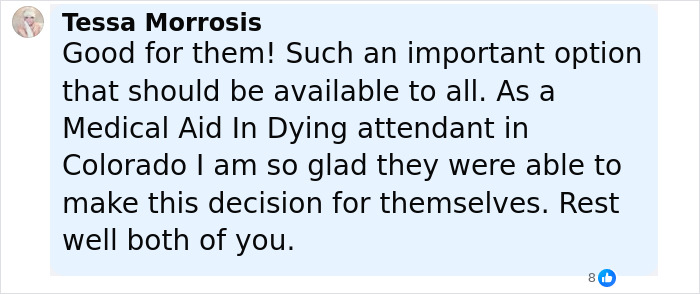 Comment by Tessa Morrosis supporting Holocaust survivor Ruth Posner and husband&rsquo;s decision to end their lives with Medical Aid In Dying.