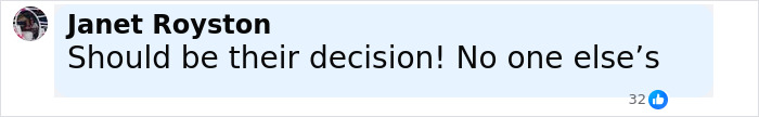 Comment by Janet Royston stating that it should be their decision, with 32 likes visible on the social media post.