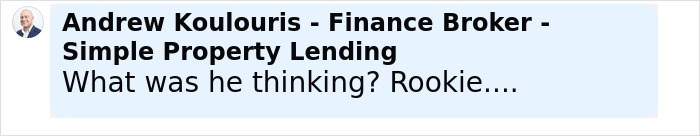Andrew Koulouris, finance broker, commenting on a social media post about a TV star facing capital punishment in China. Andrew Koulouris, finance broker, commenting on a social media post about a TV star facing capital punishment in China.