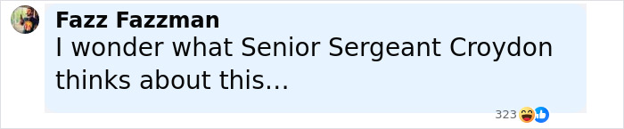 Comment from Fazz Fazzman wondering what Senior Sergeant Croydon thinks about the TV star facing capital punishment in China. Comment from Fazz Fazzman wondering what Senior Sergeant Croydon thinks about the TV star facing capital punishment in China.