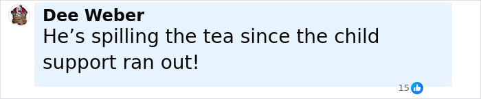 Comment by Dee Weber saying he&rsquo;s spilling the tea since the child support ran out amid Britney Spears brain damage claims.